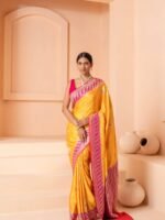 Vidhatri (Mustard Pink Kadwa Mushru Satin Saree)