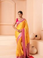 Vidhatri (Mustard Pink Kadwa Mushru Satin Saree) - Image 2
