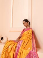 Vidhatri (Mustard Pink Kadwa Mushru Satin Saree) - Image 5