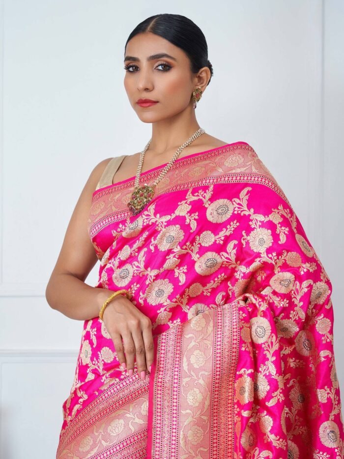 Revathi (Allover Katan Kadwa Fushia Pink Saree) - Image 5