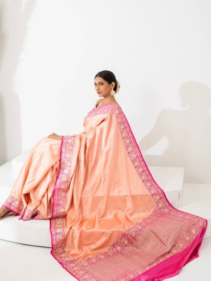 Lakshita (Peach Pink Kadwa Mushru Satin Saree) - Image 3