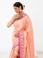 Lakshita (Peach Pink Kadwa Mushru Satin Saree) - Image 5