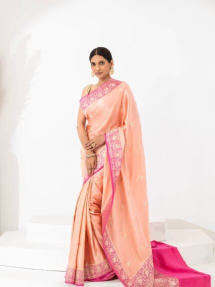 Lakshita (Peach Pink Kadwa Mushru Satin Saree)