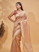 Malvika (Peachish Gold Bootiedar Tissue Saree) - Image 2