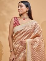 Malvika (Peachish Gold Bootiedar Tissue Saree) - Image 5
