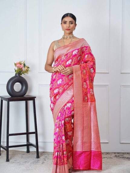 Bhavya (Pink Shikargah Banarasi Saree)