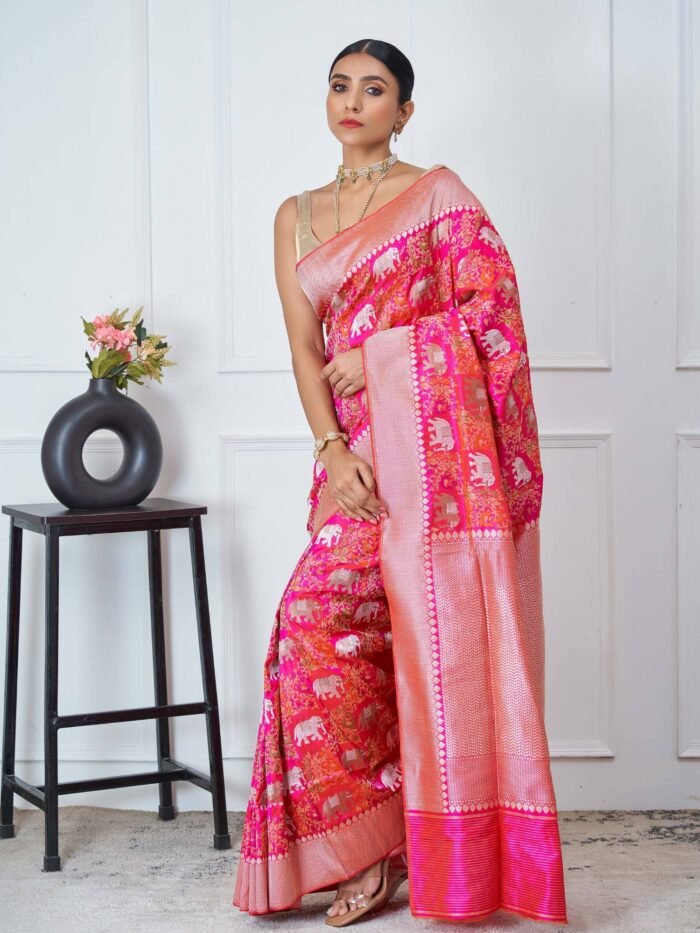 Bhavya (Pink Shikargah Banarasi Saree) - Image 3