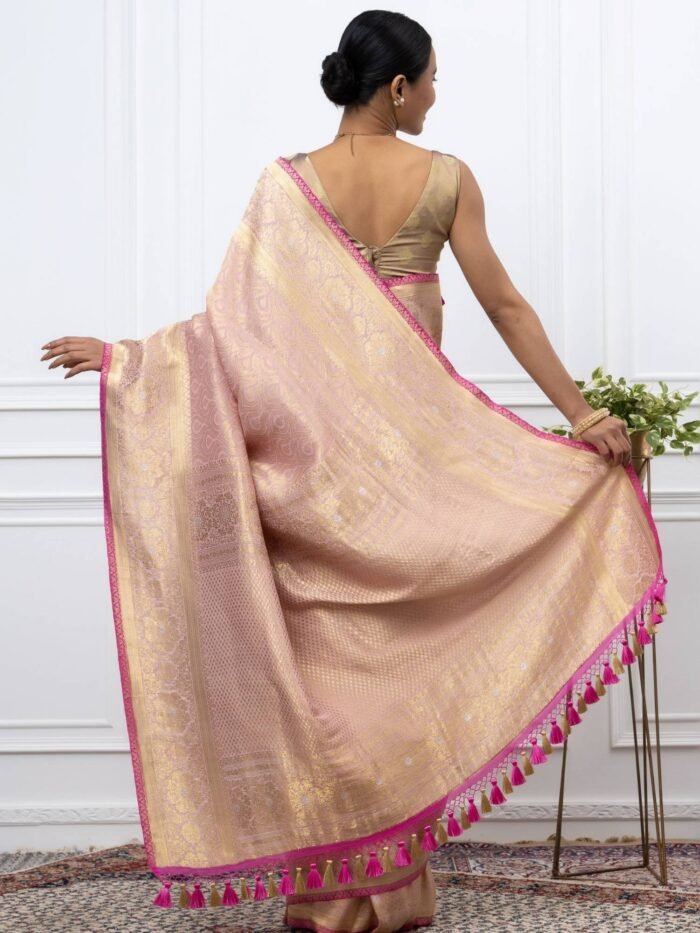 Kumudini (Pink Tanchoi Georgette Saree) - Image 3