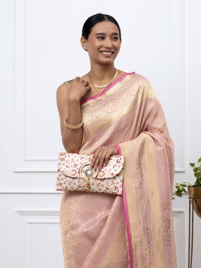 Kumudini (Pink Tanchoi Georgette Saree) - Image 4
