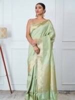 Ragini (Pista Green Zari Weave Saree) - Image 2