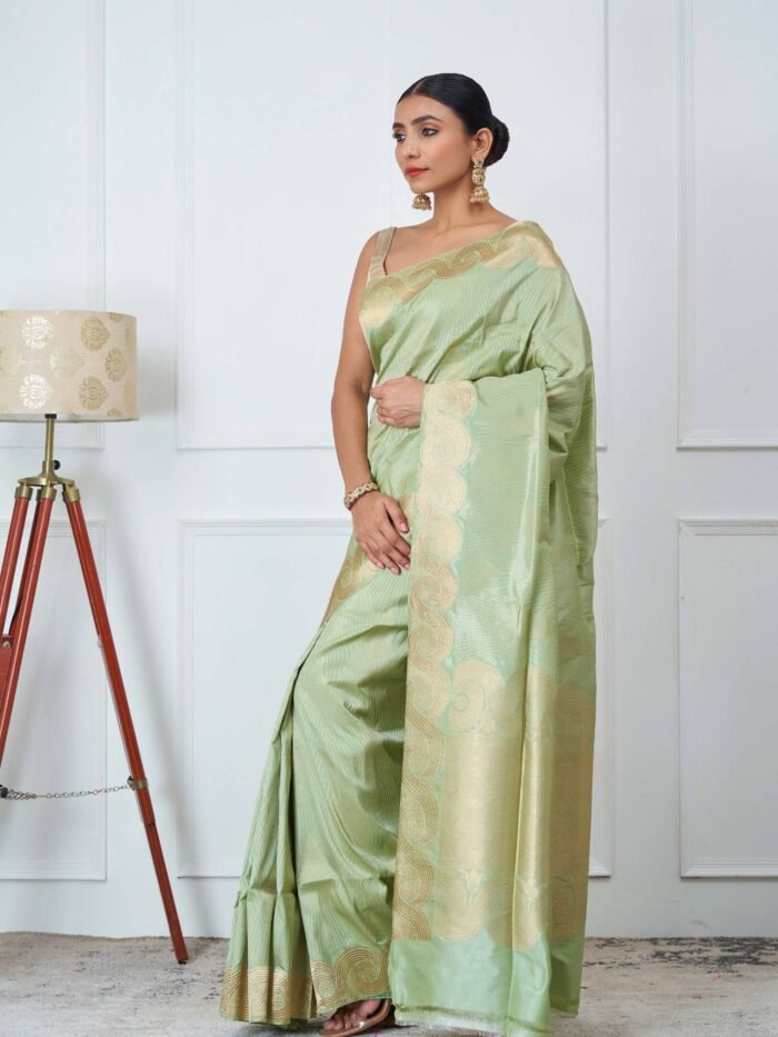 Ragini (Pista Green Zari Weave Saree) - Image 3