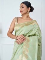 Ragini (Pista Green Zari Weave Saree) - Image 5