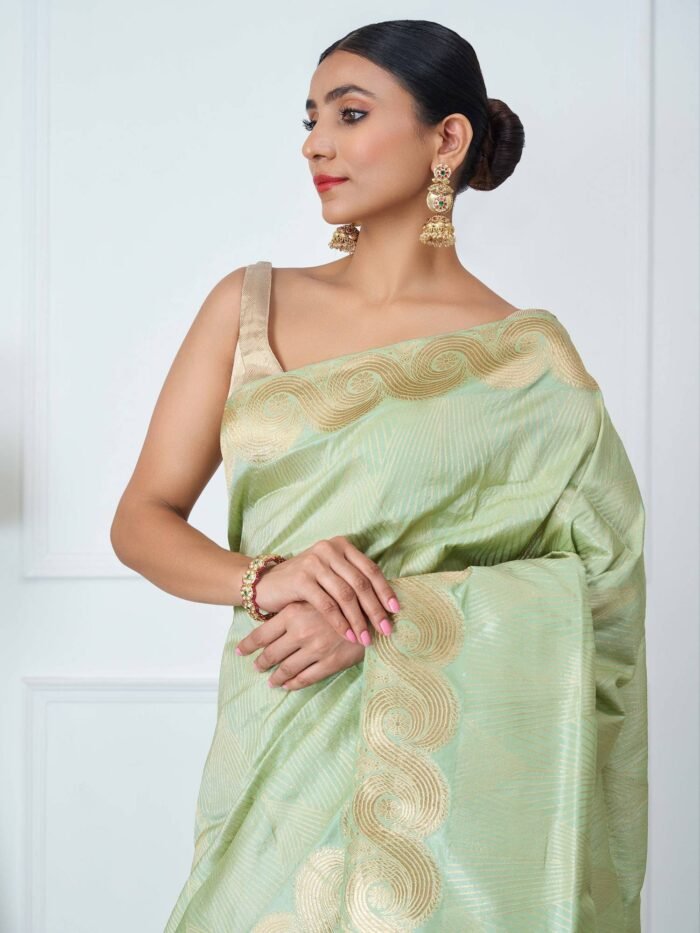 Ragini (Pista Green Zari Weave Saree) - Image 5