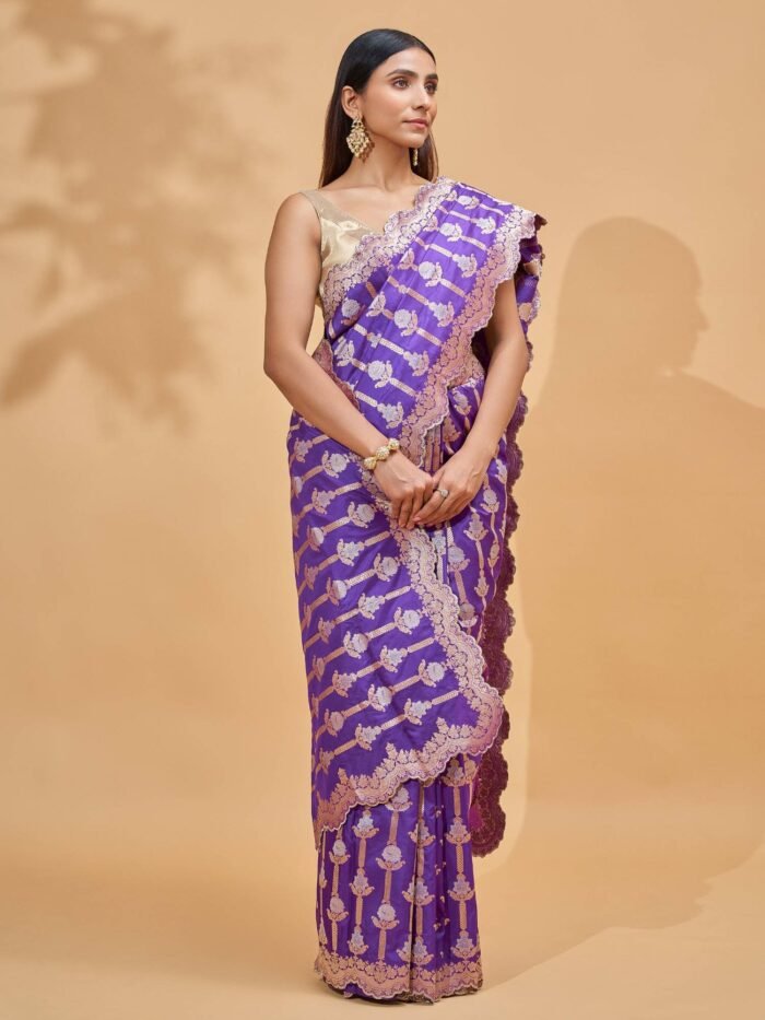 Charita (Purple Scallop Border Saree) - Image 2