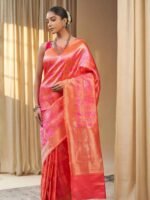 Rohini (Regal Jamawar Hot Pink Mushru Saree) - Image 3