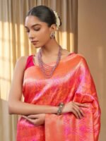 Rohini (Regal Jamawar Hot Pink Mushru Saree) - Image 4