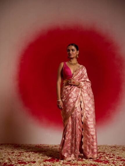 Brinda (Rose Pink Scallop Border Saree)