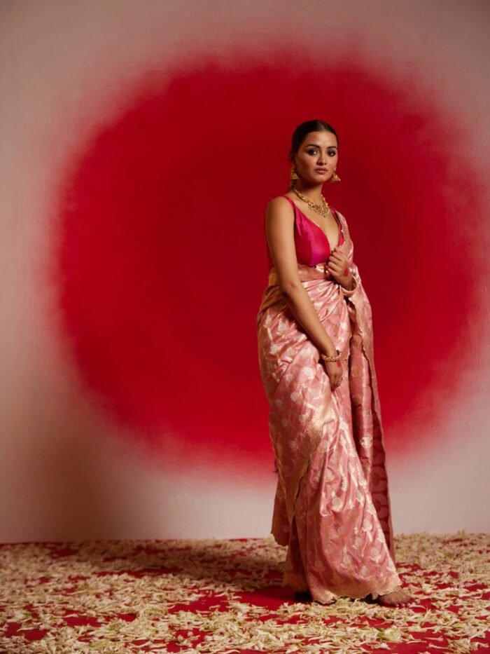 Brinda (Rose Pink Scallop Border Saree) - Image 2