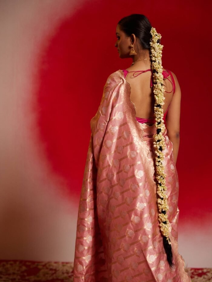 Brinda (Rose Pink Scallop Border Saree) - Image 4