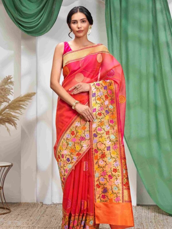 Orange Paithani Border Saree