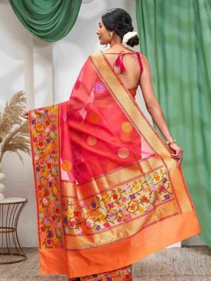 Orange Paithani Border Saree