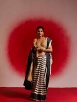 Aaravi (Striped Black and White Mushru Saree)