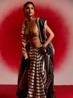 Aaravi (Striped Black and White Mushru Saree) - Image 4
