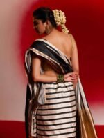 Aaravi (Striped Black and White Mushru Saree) - Image 5