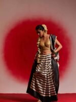 Aaravi (Striped Black and White Mushru Saree) - Image 3