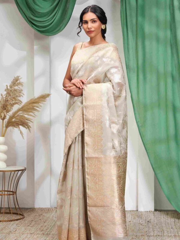 White Handcrafted Banarasi Sarees