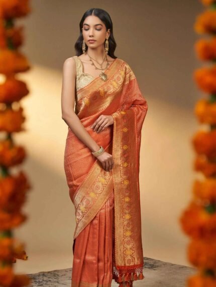 Himadri (Tanchoi Georgette Burnt Orange Saree)