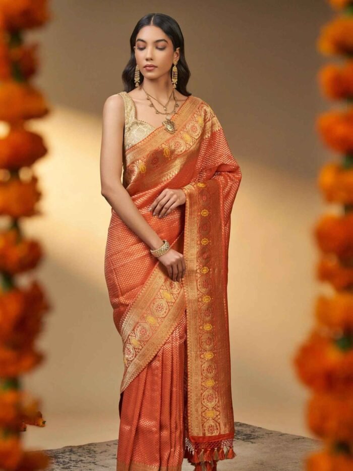 Himadri (Tanchoi Georgette Burnt Orange Saree) - Image 1