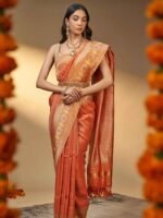 Himadri (Tanchoi Georgette Burnt Orange Saree) - Image 3