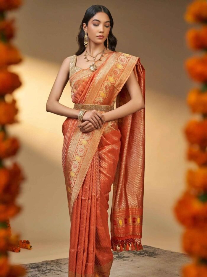 Himadri (Tanchoi Georgette Burnt Orange Saree) - Image 3