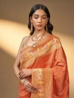 Himadri (Tanchoi Georgette Burnt Orange Saree) - Image 4
