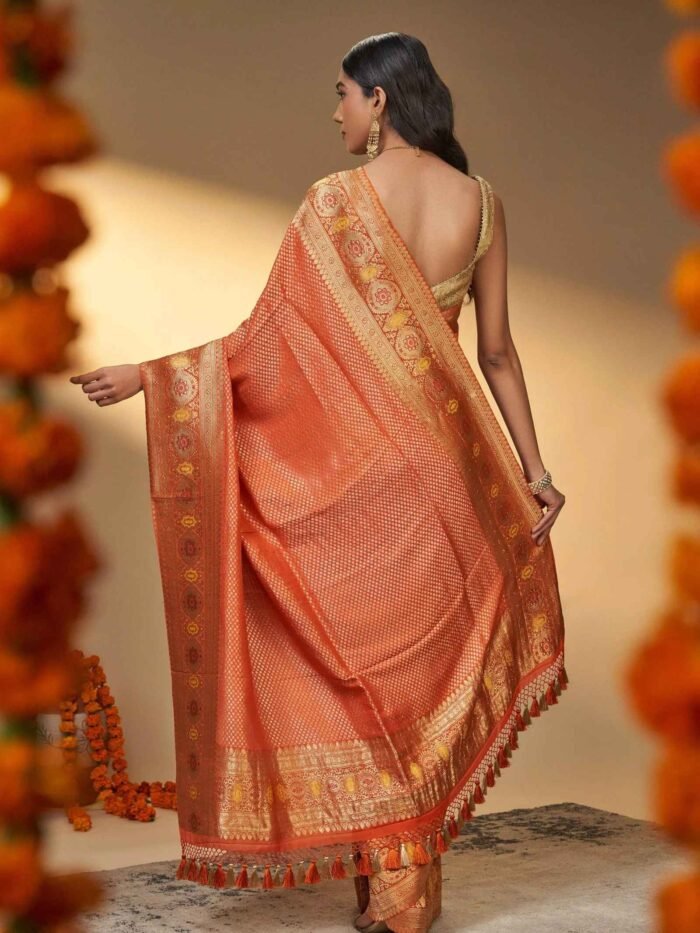 Himadri (Tanchoi Georgette Burnt Orange Saree) - Image 2