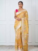 Charulata (Yellow Handloom Birds Jaal Saree)