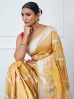 Charulata (Yellow Handloom Birds Jaal Saree) - Image 4