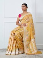Charulata (Yellow Handloom Birds Jaal Saree) - Image 3