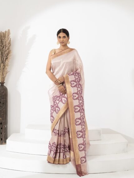 Revati (Champagne Tissue Brocade Jaal Border Saree)