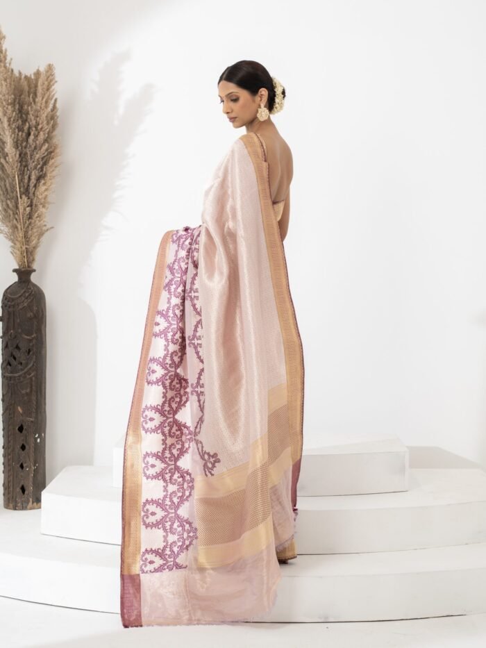 Revati (Champagne Tissue Brocade Jaal Border Saree) - Image 3