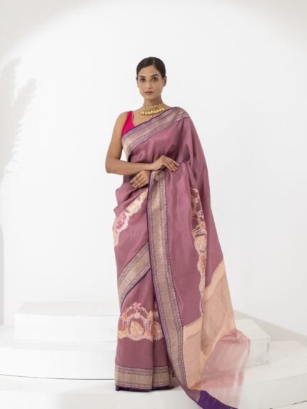 Narmada (Champagne Tissue Jaal Brocade Border Saree)