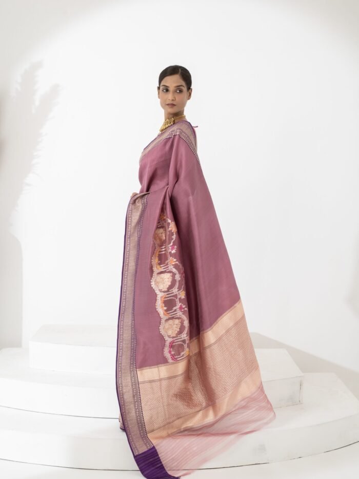 Narmada (Champagne Tissue Jaal Brocade Border Saree) - Image 4