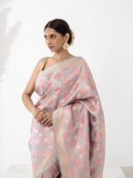 Vibha (Bluish Grey Meenakari Allover Mushru Saree) - Image 4