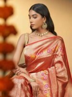 Vaibhavi (Red Brocade Bridal Meenakari Border Saree) - Image 4