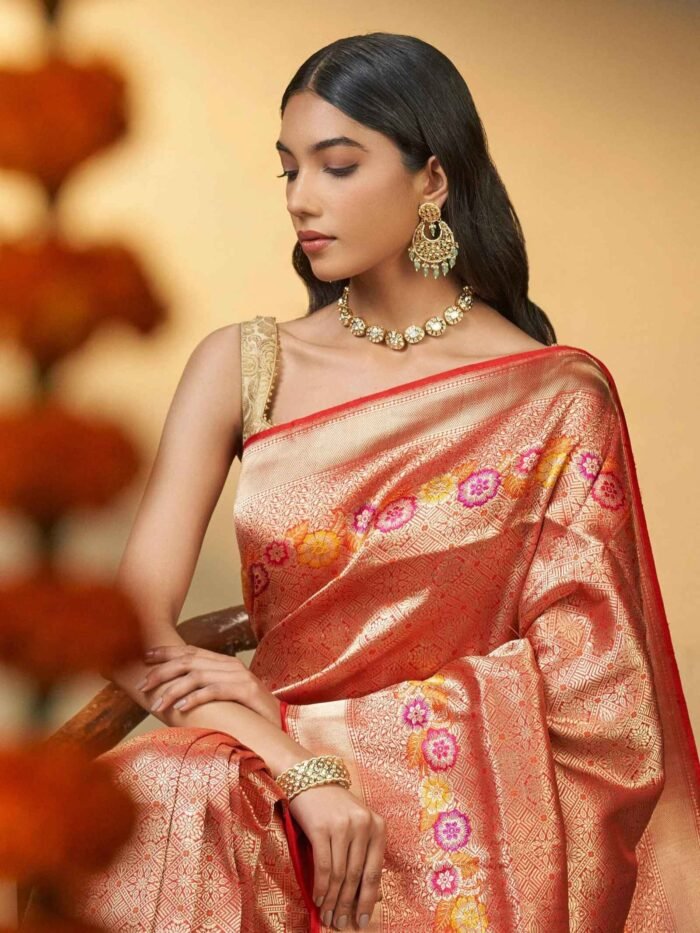 Vaibhavi (Red Brocade Bridal Meenakari Border Saree) - Image 4
