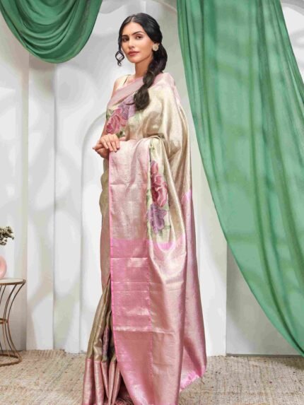 Pink banarasi saree