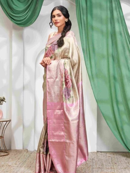 Pink banarasi saree