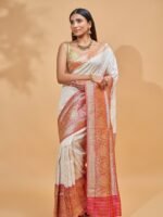 Chandralekha (White and Red Kadiyal Saree) - Image 3