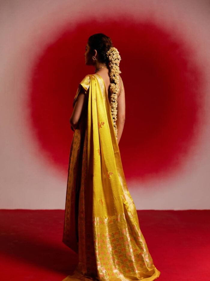 Ambika (Yellow Kadwa Mushru Meena Boota Saree) - Image 3